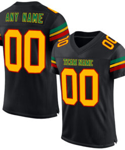 Custom Black Gold Red-Kelly Green Mesh Authentic Football Jersey