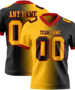 Custom Black Gold-Red Mesh Authentic Gradient Fashion Football Jersey