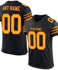 Custom Black Gold-Scarlet Mesh Authentic Football Jersey