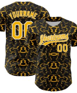 Custom Black Gold-White 3D Pattern Design Abstract Tiger And Zebra Authentic Baseball Jersey