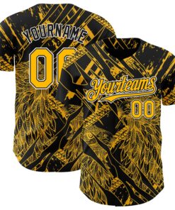 Custom Black Gold-White 3D Pattern Design Animal Eagle Authentic Baseball Jersey