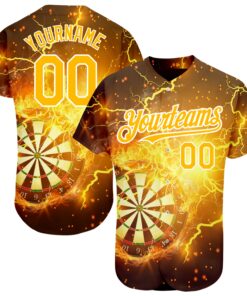 Custom Black Gold-White 3D Pattern Design Lightning Flame Dart Board Authentic Baseball Jersey