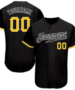 Custom Black Gold-White Authentic Baseball Jersey