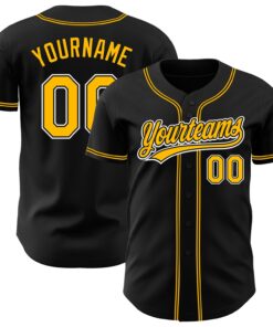 Custom Black Gold-White Authentic Baseball Jersey