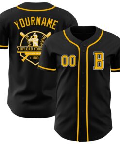 Custom Black Gold-White Authentic Baseball Jersey