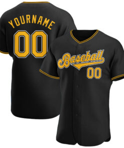 Custom Black Gold-White Authentic Baseball Jersey
