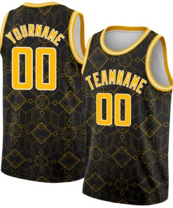 Custom Black Gold-White Geometric Shapes Authentic City Edition Basketball Jersey