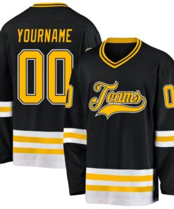 Custom Black Gold-White Hockey Jersey