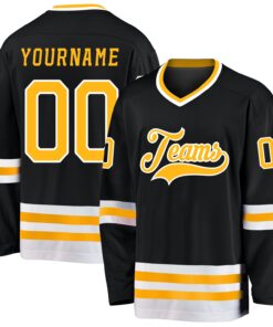 Custom Black Gold-White Hockey Jersey