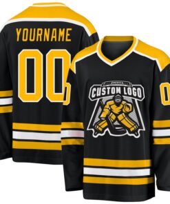Custom Black Gold-White Hockey Jersey