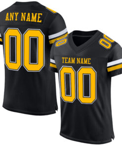 Custom Black Gold-White Mesh Authentic Football Jersey