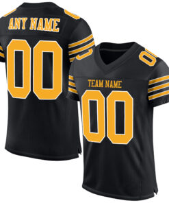 Custom Black Gold-White Mesh Authentic Football Jersey