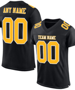 Custom Black Gold-White Mesh Authentic Football Jersey