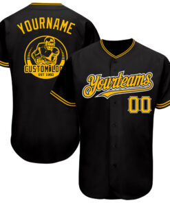 Custom Black Gold-Yellow Authentic Baseball Jersey