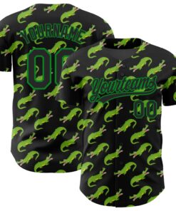 Custom Black Grass Green 3D Pattern Design Crocodile Authentic Baseball Jersey
