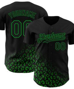 Custom Black Grass Green 3D Pattern Design Leopard Print Fade Fashion Authentic Baseball Jersey