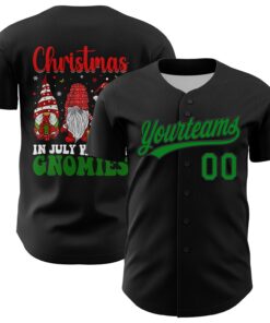 Custom Black Grass Green-Red 3D Funny Christmas Authentic Baseball Jersey