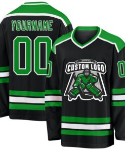 Custom Black Grass Green-White Hockey Jersey