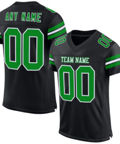 Custom Black Grass Green-White Mesh Authentic Football Jersey