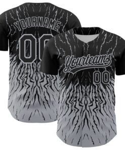 Custom Black Gray 3D Pattern Design Abstract Wave Authentic Baseball Jersey