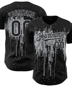 Custom Black Gray 3D Pattern Design Dripping Splatter Art Authentic Baseball Jersey