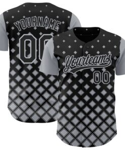 Custom Black Gray 3D Pattern Design Geometric Shapes Authentic Baseball Jersey