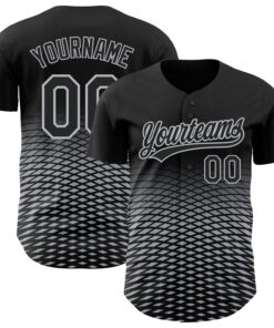 Custom Black Gray 3D Pattern Design Gradient Lines Authentic Baseball Jersey