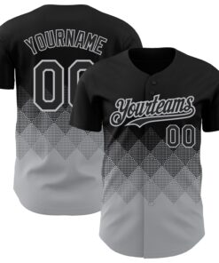 Custom Black Gray 3D Pattern Design Gradient Square Shapes Authentic Baseball Jersey