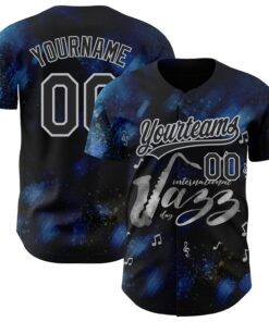 Custom Black Gray 3D Pattern Design International Jazz Day Authentic Baseball Jersey