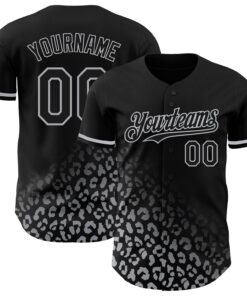 Custom Black Gray 3D Pattern Design Leopard Print Fade Fashion Authentic Baseball Jersey