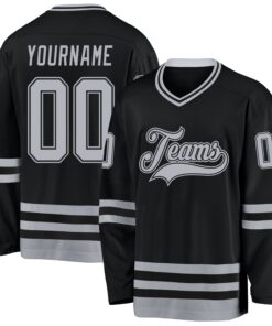 Custom Black Gray Hockey Jersey