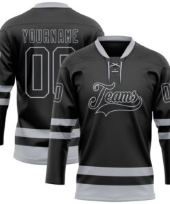 Custom Black Gray Hockey Lace Neck Jersey