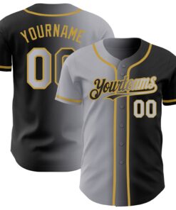 Custom Black Gray-Old Gold Authentic Gradient Fashion Baseball Jersey