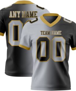Custom Black Gray-Old Gold Mesh Authentic Gradient Fashion Football Jersey