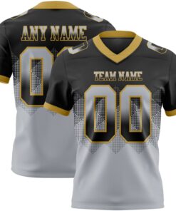Custom Black Gray-Old Gold Mesh Authentic Gradient Square Shape Flag Football Jersey