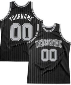 Custom Black Gray Pinstripe Gray-Black Authentic Basketball Jersey