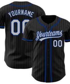 Custom Black Gray Pinstripe Gray-Royal Authentic Baseball Jersey