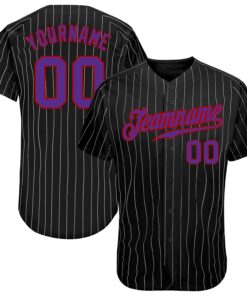 Custom Black Gray Pinstripe Purple-Red Authentic Baseball Jersey