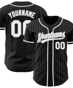 Custom Black Gray Pinstripe White Authentic Baseball Jersey