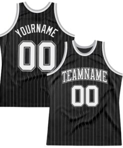 Custom Black Gray Pinstripe White-Gray Authentic Basketball Jersey