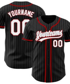 Custom Black Gray Pinstripe White-Red Authentic Baseball Jersey