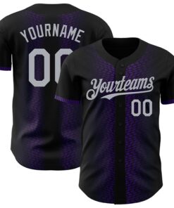 Custom Black Gray-Purple 3D Pattern Design Geometric Shapes Authentic Baseball Jersey