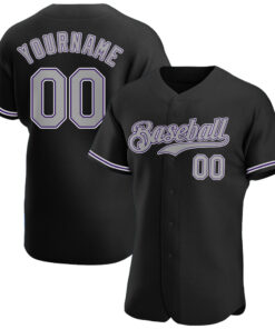 Custom Black Gray-Purple Authentic Baseball Jersey
