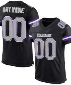 Custom Black Gray-Purple Mesh Authentic Football Jersey