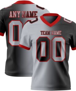Custom Black Gray-Red Mesh Authentic Gradient Fashion Football Jersey