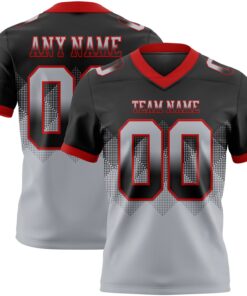 Custom Black Gray-Red Mesh Authentic Gradient Square Shape Flag Football Jersey