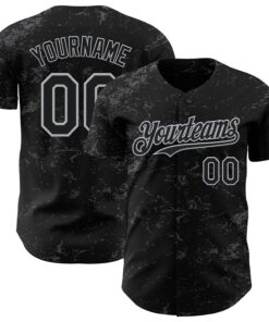Custom Black Gray-Steel Gray 3D Pattern Design Abstract Splatter Texture Authentic Baseball Jersey