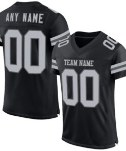 Custom Black Gray-Steel Gray Mesh Authentic Football Jersey