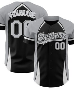 Custom Black Gray-White 3D Pattern Design Curve Solid Authentic Baseball Jersey