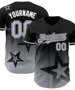 Custom Black Gray-White 3D Pattern Design Gradient Style Twinkle Star Authentic Baseball Jersey